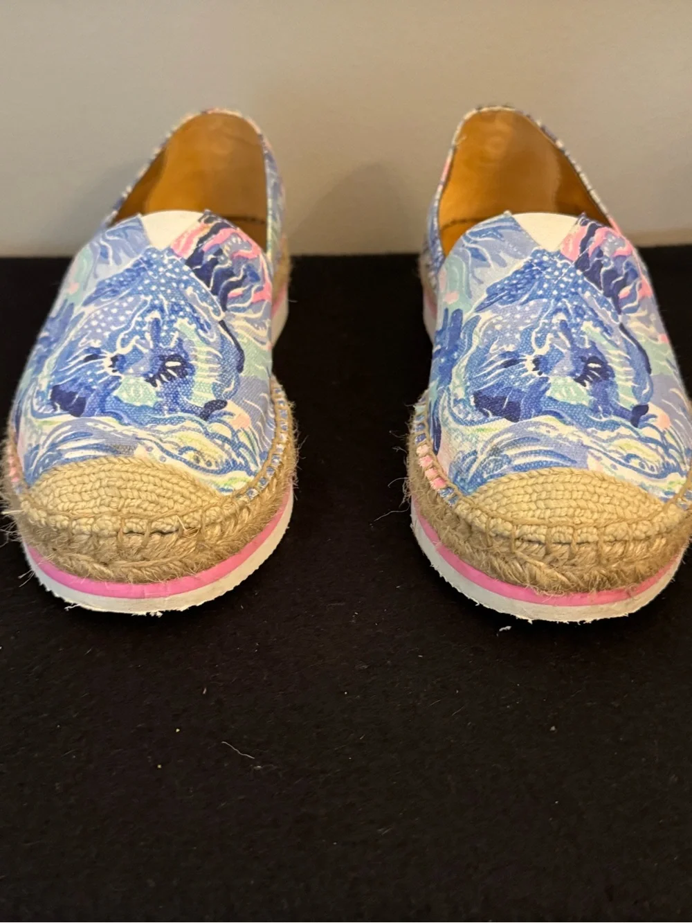 Lilly Pulitzer Marlo Blue Floral Espadrille Slip-On Shoes Size 7.5